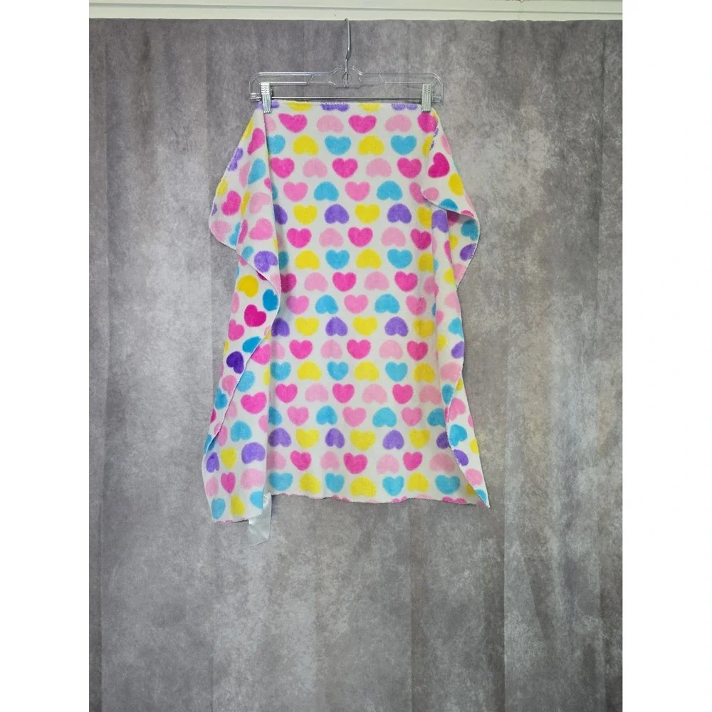 Vintage Walmart Hearts Soft Baby Blanket Aqua Purple Pink Yellow Fuchsia